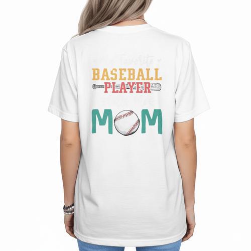 My Favorite Baseball Player Calls Me Mom Baseball Mom Premium Women's T-Shirt Back Print - Sportilla
