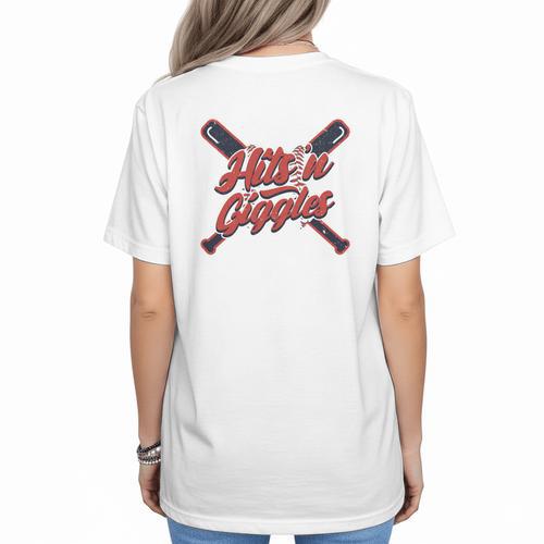 Hits 'n Giggles Baseball Player Women Baseball Mom Mother Women's T-Shirt Back Print - Sportilla