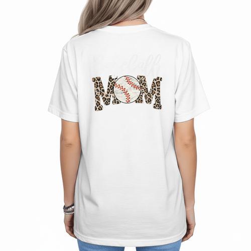 Leopard Baseball Mom Matching Baseball Mama Family Matching Premium Women's T-Shirt Back Print - Sportilla