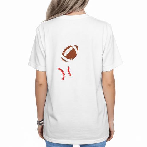 Mom Of Ballers USA Flag Football Baseball Mom Women's T-Shirt Back Print - Sportilla