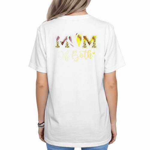 Mom Of Both Softball Baseball Mom Premium Women's T-Shirt Back Print - Sportilla