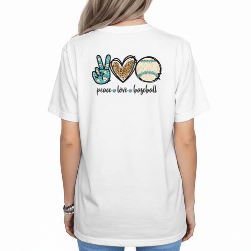 Peace Love Baseball Lover Motif For Women Pink Baseball Mom Women's T-Shirt Back Print - Sportilla