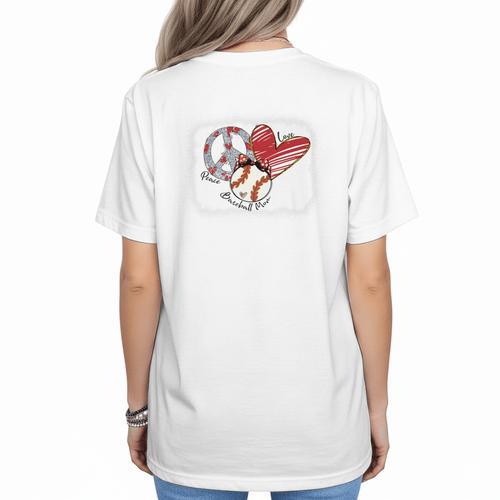 Peace Love Baseball Mom Mommy Premium Women's T-Shirt Back Print - Sportilla