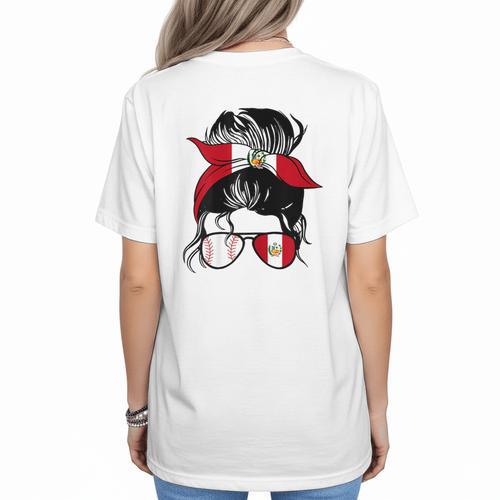 Peruvian Baseball Mom Peru Flag Baseball Girl Women's T-Shirt Back Print - Sportilla