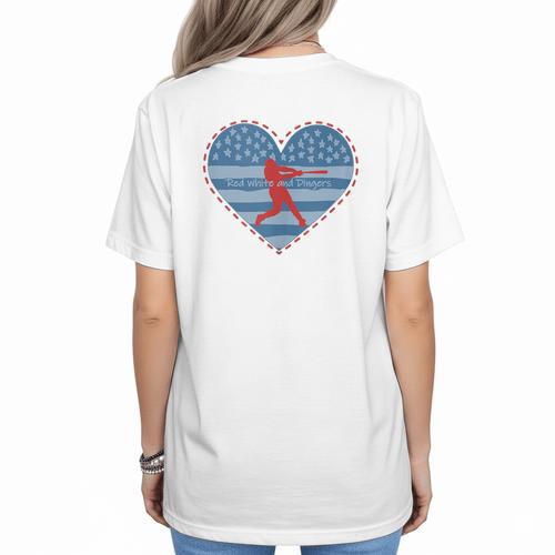 Primitive Patriotic American Baseball Mom Softball Dingers Women's T-Shirt Back Print - Sportilla