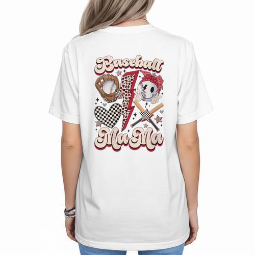 Retro Groovy Baseball Mama Baseball Mom Lover Women's T-Shirt Back Print - Sportilla