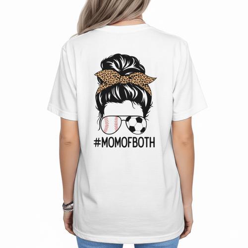 Soccer Baseball Mom Of Both Messy Bun Leopard Mother's Day Women's T-Shirt Back Print - Sportilla