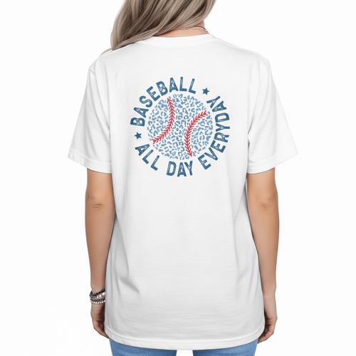Spring 2024 Season Cute Baseball Mom All Day Everyday Women's T-Shirt Back Print - Sportilla