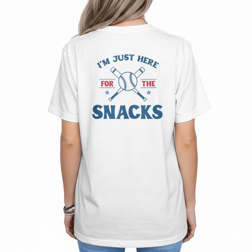 Spring 2024 Season Cute Baseball Mom Here For The Snacks Women's T-Shirt Back Print - Sportilla