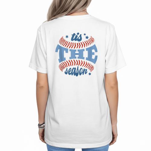 Tis The Season Baseball Mom Enthusiast Joy Women's T-Shirt Back Print - Sportilla