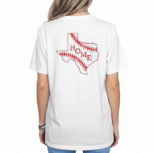 Vintage Texas State Map Home Baseball Lover Baseball Mom Women's T-Shirt Back Print - Sportilla