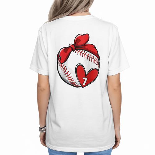 Womens Custom Baseball Mom Number 7 Heart For Mom Mommy Raglan Baseball Tee Women's T-Shirt Back Print - Sportilla