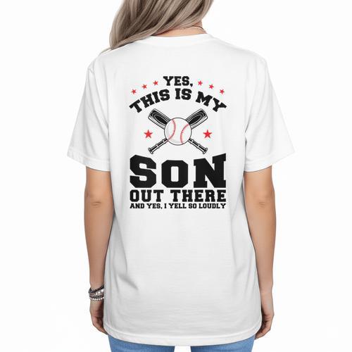 Yes This Is My Son Out There Baseball Mom Women's T-Shirt Back Print - Sportilla