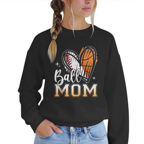 Ball Mom Heart Basketball Baseball Mom Women Crewneck Sweatshirt - Sportilla