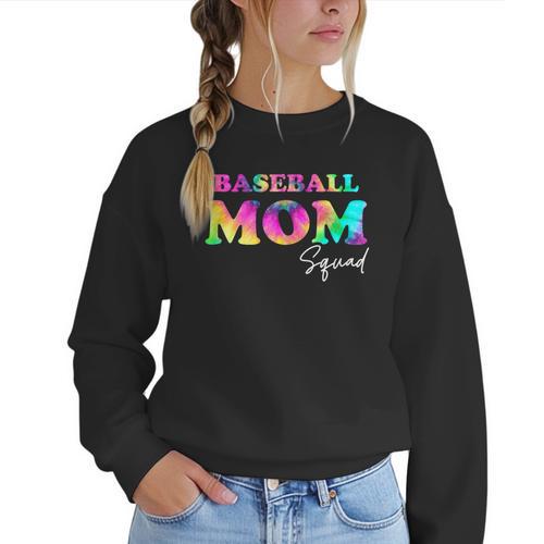 Baseball Mom Squad Tie Dye Cute Ball Mom Women Crewneck Sweatshirt - Sportilla