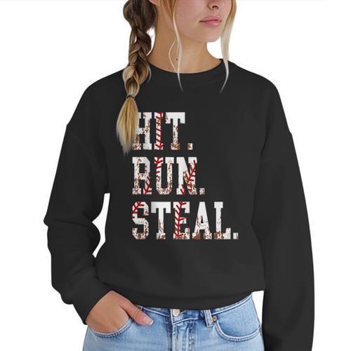 Hit Run Steal Baseball Mom For Women Baseball Women Crewneck Sweatshirt - Sportilla