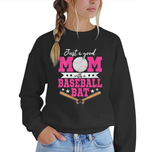 Just A Good Mom With A Baseball Bat Baseball Mom Women Crewneck Sweatshirt - Sportilla