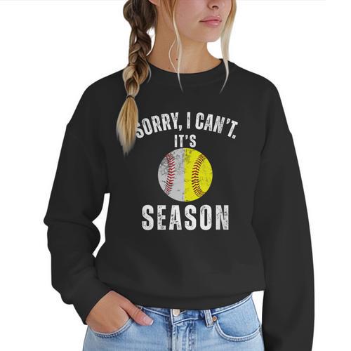 Sorry I Cant It's Season Vintage Softball Baseball Mom Women Crewneck Sweatshirt - Sportilla
