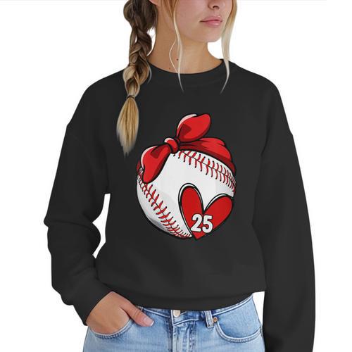 Womens Custom Baseball Mom Number 25 Heart For Mom Mommy Women Crewneck Sweatshirt - Sportilla