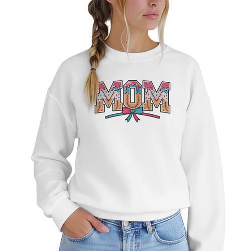 Baseball Mom Coquette Bow Mommy Ice Cream Mother's Day Mom Women Crewneck Sweatshirt - Sportilla