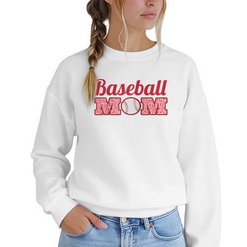 Baseball Mom Cute Mother Fans Baseball Graphic Raglan Baseball Tee Women Crewneck Sweatshirt - Sportilla