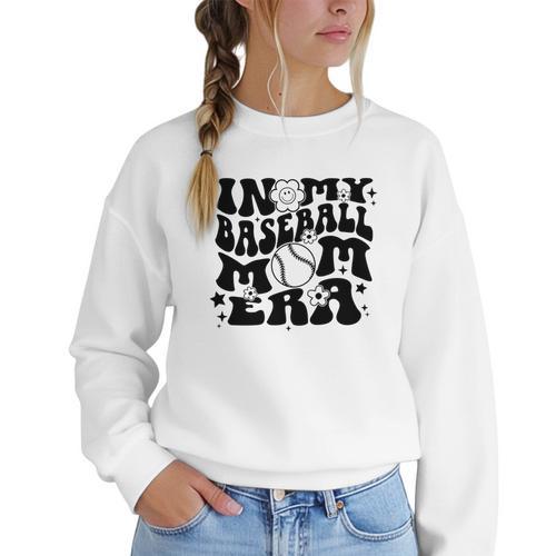 In My Baseball Mom Era Retro Groovy Sports Parent Women Crewneck Sweatshirt - Sportilla