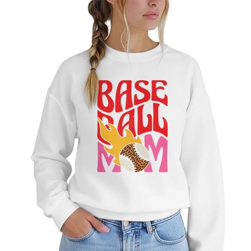 Baseball Mom Game Day Trendy Pink Leopard Mama Premium Women Crewneck Sweatshirt - Sportilla