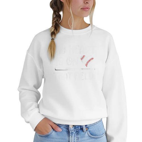 Baseball Mom My Heart Favorite Player On The Field Quote Women Crewneck Sweatshirt - Sportilla