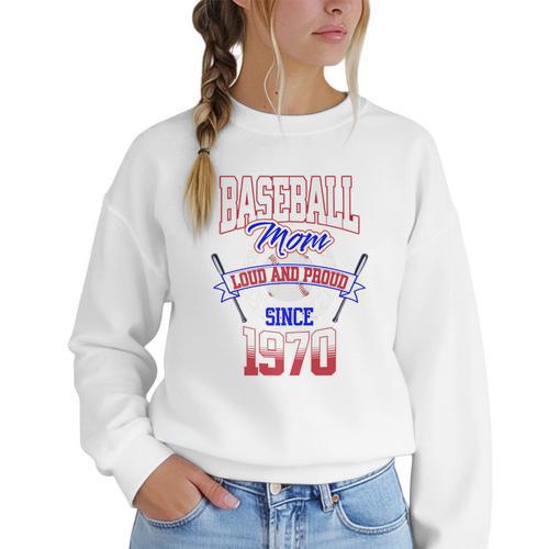 Baseball Mom Loud & Proud Since 1970 Premium Women Crewneck Sweatshirt - Sportilla