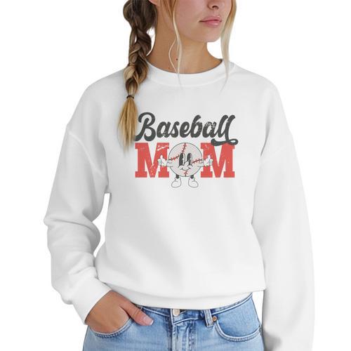 Baseball Mom Retro Distressed Baseball Family Matching Women Crewneck Sweatshirt - Sportilla