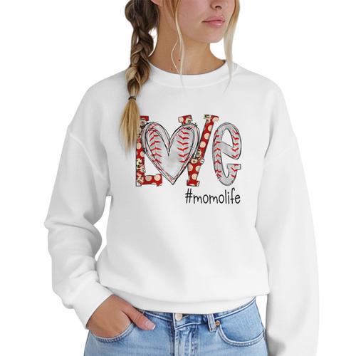 Baseball Mom Shirt Heart Love Baseball Momolife Women Crewneck Sweatshirt - Sportilla