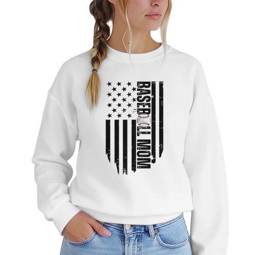 Baseball Mom USA Flag Baseball Mama Day Vibes Mama Women Crewneck Sweatshirt - Sportilla