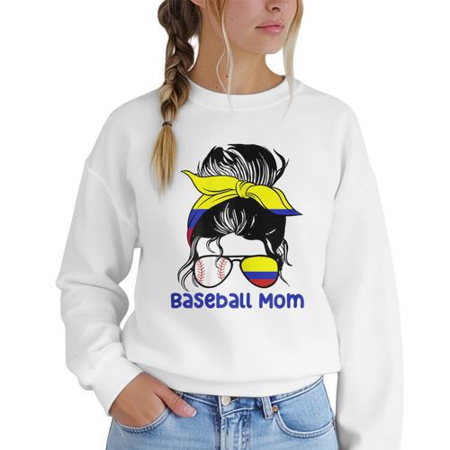 Colombia Baseball Mom Messy Bun Women Crewneck Sweatshirt - Sportilla