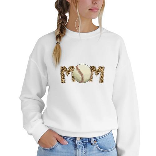 Cute Baseball Mom Leopard Print Mom For Mother's Day Women Crewneck Sweatshirt - Sportilla
