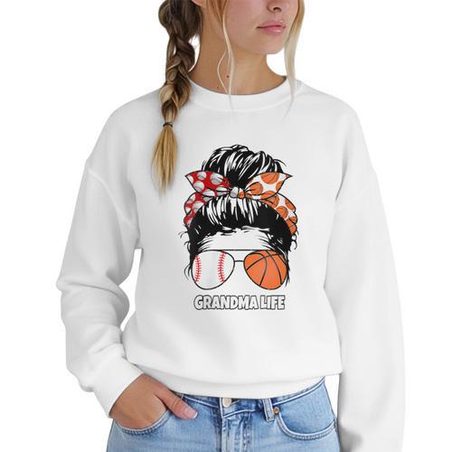 Grandma Life Basketball And Baseball Mom Funny Women Crewneck Sweatshirt - Sportilla