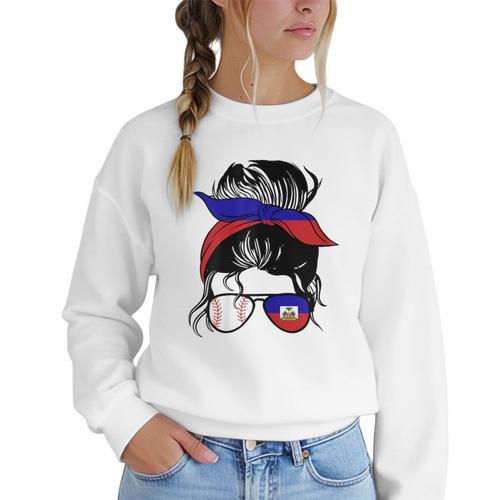 Haitian Baseball Mom Haiti Flag Baseball Girl Women Crewneck Sweatshirt - Sportilla