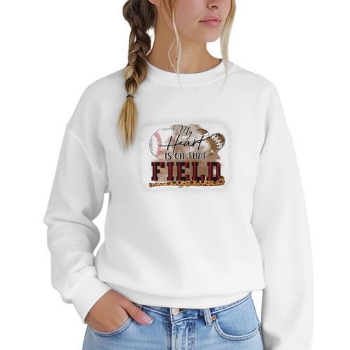 My Heart Is On That Field Baseball Mom Momm Premium Women Crewneck Sweatshirt - Sportilla