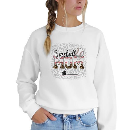 Leopard Baseball Mom Mama Mommy Bleached Women Crewneck Sweatshirt - Sportilla