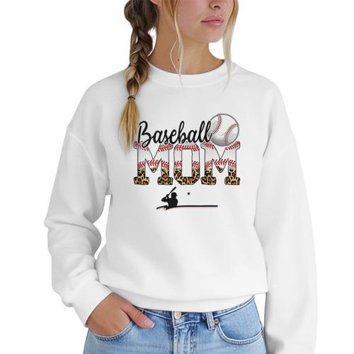 Leopard Baseball Mom Mama Mommy Sport Women Crewneck Sweatshirt - Sportilla