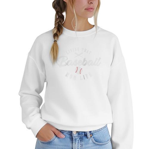 Living That Baseball Mom Life Team Raglan Baseball Tee Women Crewneck Sweatshirt - Sportilla