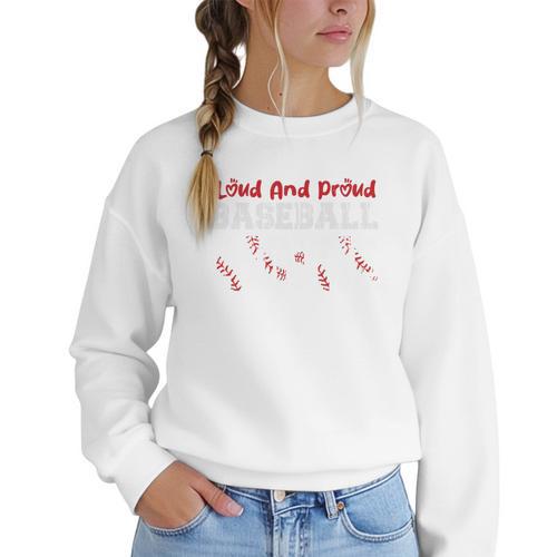 Loud And Proud Baseball Auntie Baseball Mom Heart Women Crewneck Sweatshirt - Sportilla