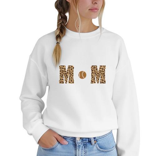 Loud And Proud Baseball Mom Leopard Mama Loves Women Crewneck Sweatshirt - Sportilla