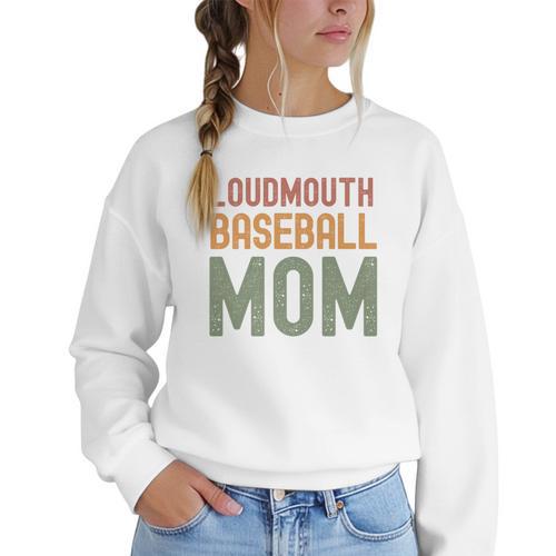 Loudmouth Baseball Mom Sports Cute Text Premium Women Crewneck Sweatshirt - Sportilla