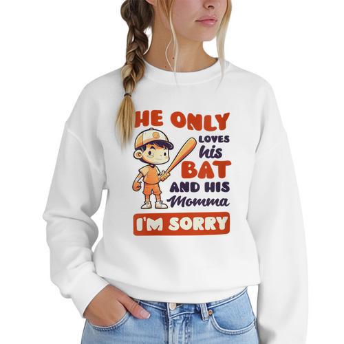 Loves Bat And His Momma Baseball Mom Women Crewneck Sweatshirt - Sportilla