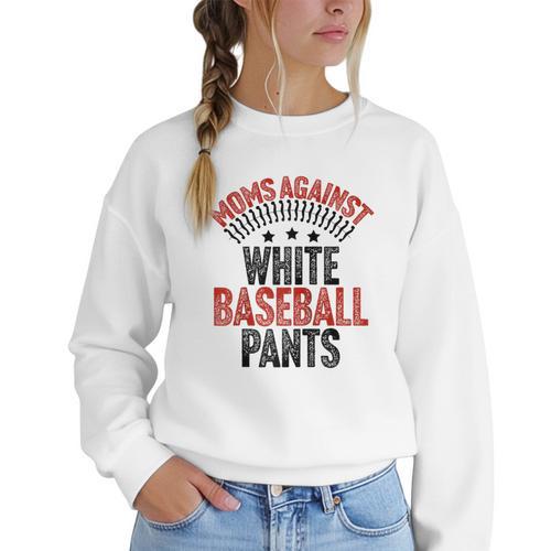 Moms Against Baseball Pants Season Baseball Mom Raglan Baseball Tee Women Crewneck Sweatshirt - Sportilla