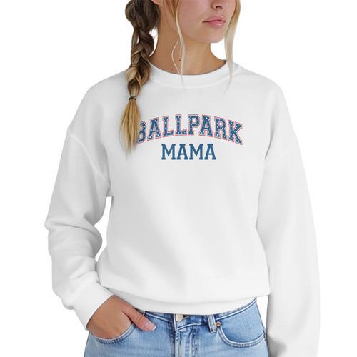 Spring 2024 Season Cute Baseball Mom Ballpark Mama Women Crewneck Sweatshirt - Sportilla