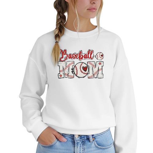 Vintage Baseball Mom Sports Fan Love Heart Women Crewneck Sweatshirt - Sportilla