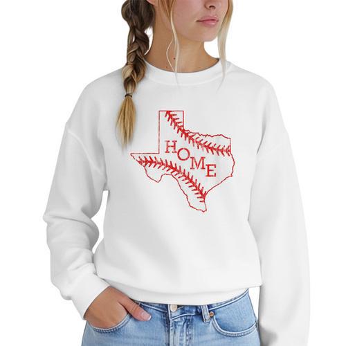 Vintage Texas State Map Home Baseball Lover Baseball Mom Women Crewneck Sweatshirt - Sportilla