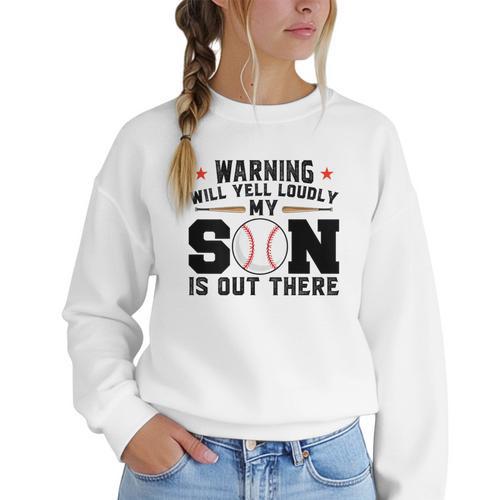 Warning Will Yell Loudly My Son Baseball Mom Women Crewneck Sweatshirt - Sportilla