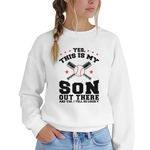 Yes This Is My Son Out There Baseball Mom Women Crewneck Sweatshirt - Sportilla